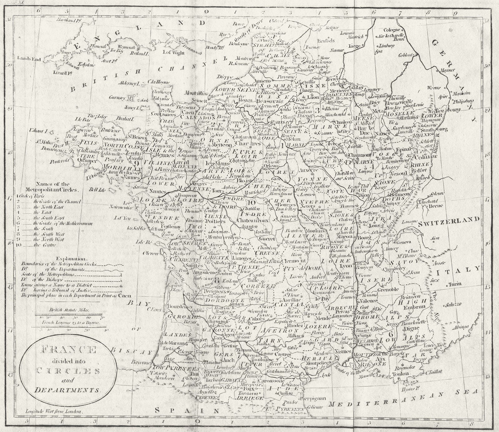 FRANCE. Circles & departments. Guthrie 1801 old antique vintage map plan chart